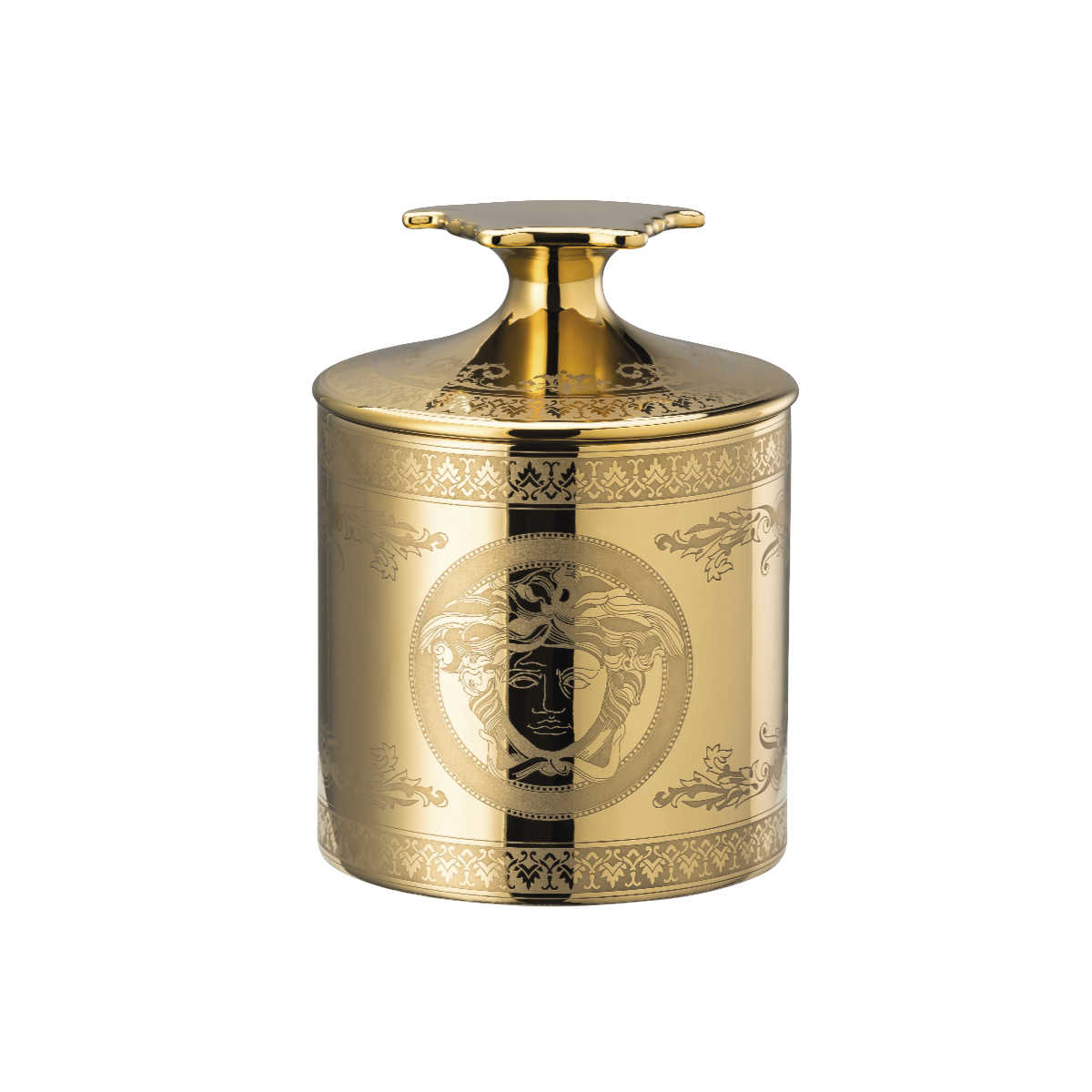 Rosenthal Versace Golden Medusa Tischlicht mit Deckel und Duftwachs h: 12 cm / d: 9 cm