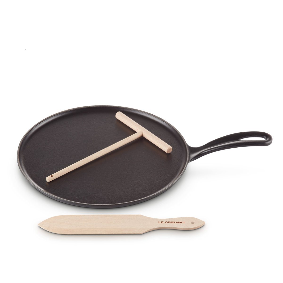 Le Creuset Bräter und Pfannen Spezialitäten Crêpespfanne m. Holzschieber Schwarz 27 cm