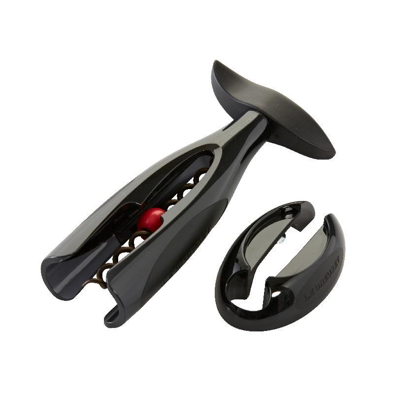 Le Creuset Korkenzieher und Flaschenöffner Korkenzieher mit Kapselschneider Activ-Ball schwarz GS-200 Geschenkset 2-tlg.