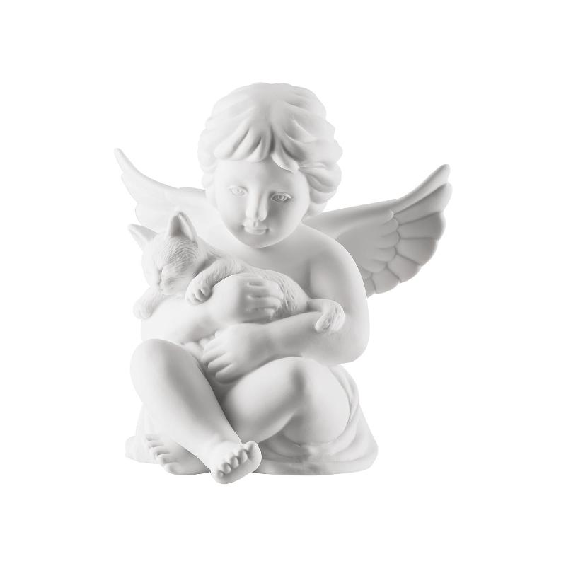 Rosenthal Engel mit Katze klein weiß matt 6,5 cm