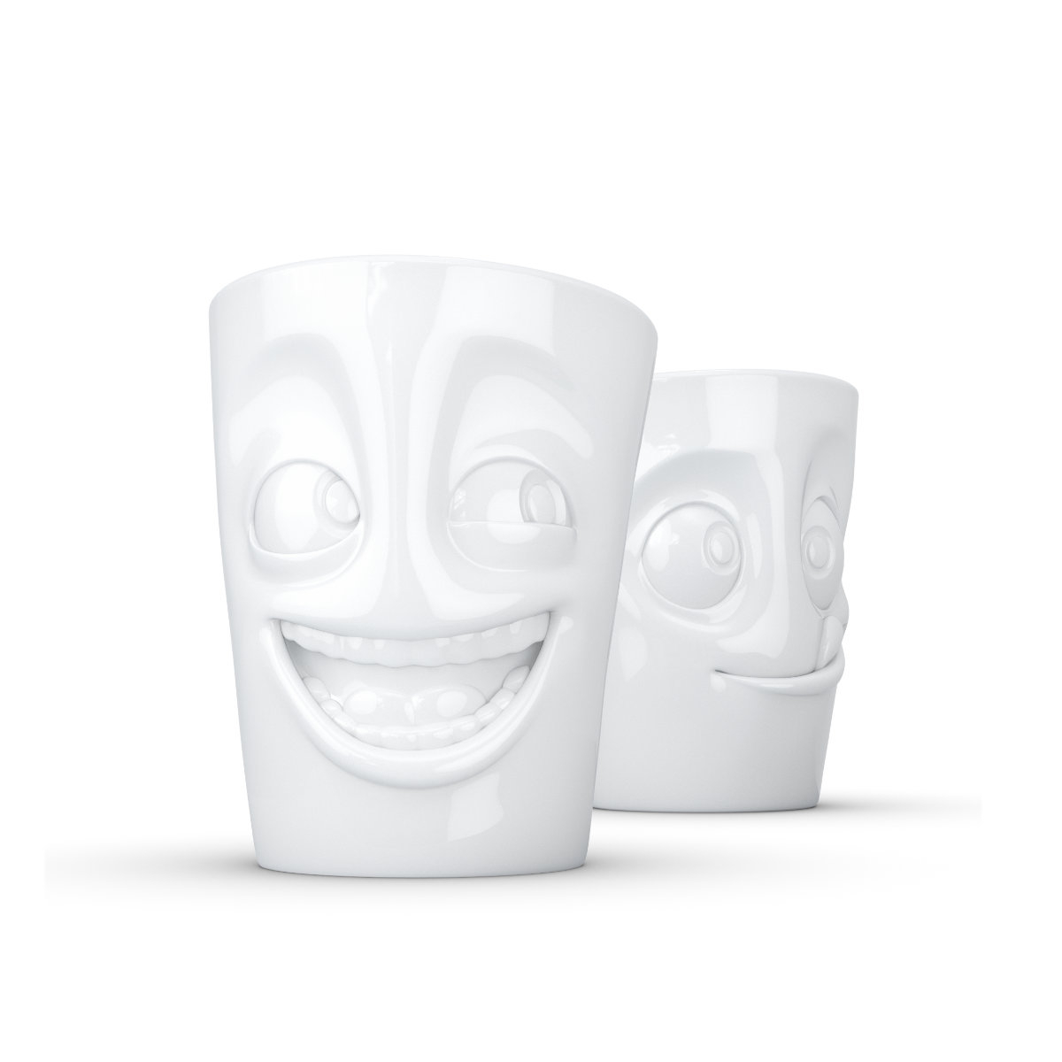 TV Tassen Becher ohne Henkel Set 2-tlg. - lachend & lecker 0,35 L