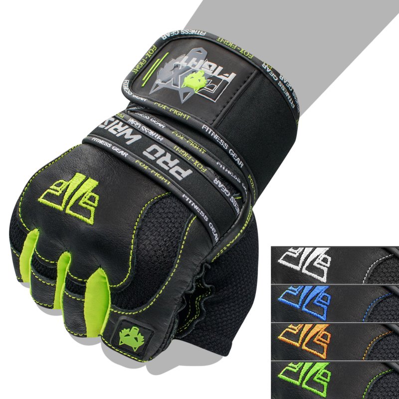 FOX-FIGHT PRO WRIST LIME Fitness- Kraftsporthandschuhe aus echtem Leder