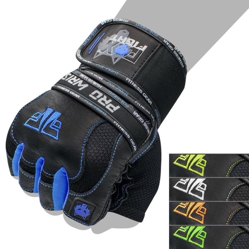 FOX-FIGHT PRO WRIST BLUE Fitness- Kraftsporthandschuhe aus echtem Leder