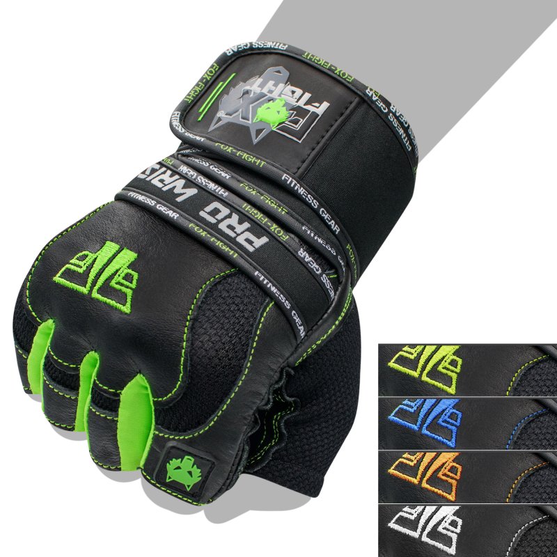 FOX-FIGHT PRO WRIST GREEN Fitness- Kraftsporthandschuhe aus echtem Leder XL - green