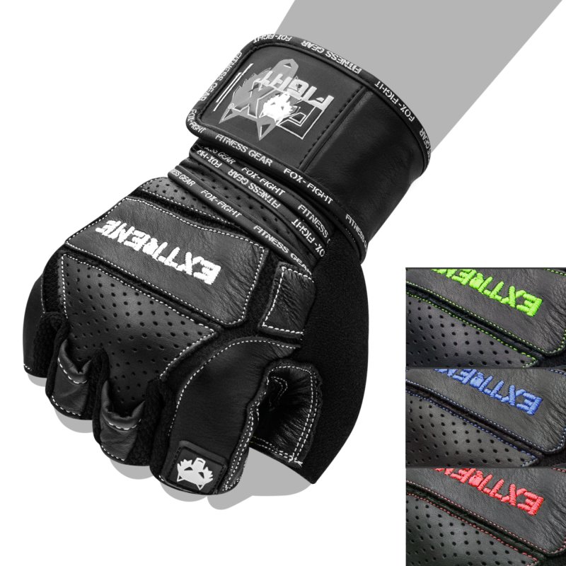 FOX-FIGHT EXTREME BLACK Fitness- Kraftsporthandschuhe aus echtem Leder M