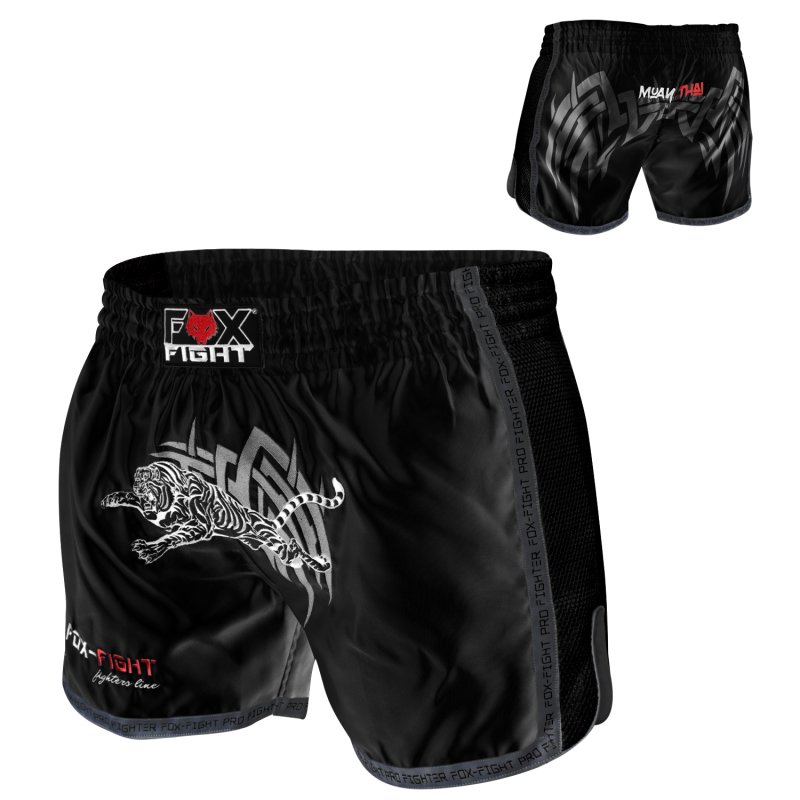 FOX-FIGHT TIGER Thai Shorts aus Satin XS schwarz