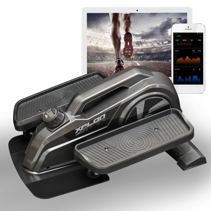 XPLON Elliptical Mini Heimtrainer Beintrainer Pedaltrainer für zuhause 8 Stufen Bluetooth & App-Steuerung schwarz