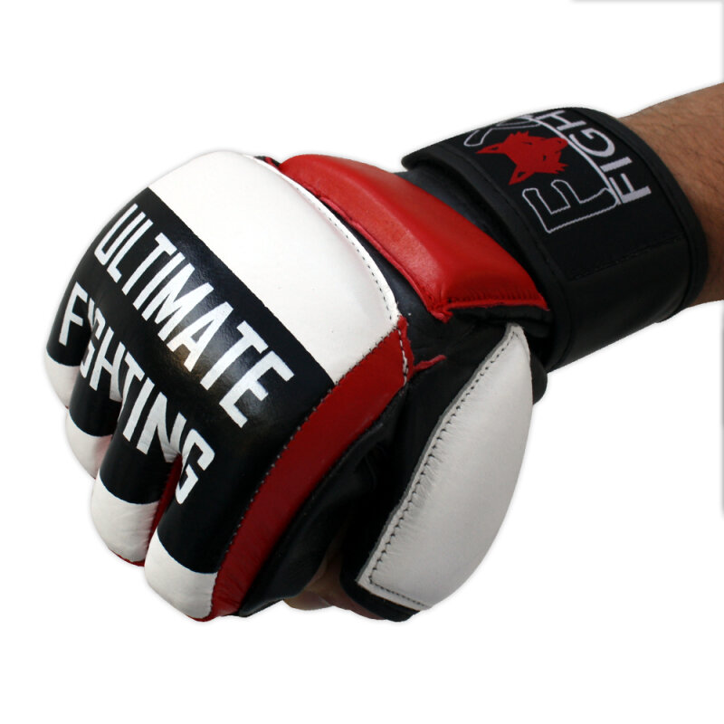 FOX-FIGHT UF MMA Handschuhe aus echtem Leder L - schwarz / weiss / rot