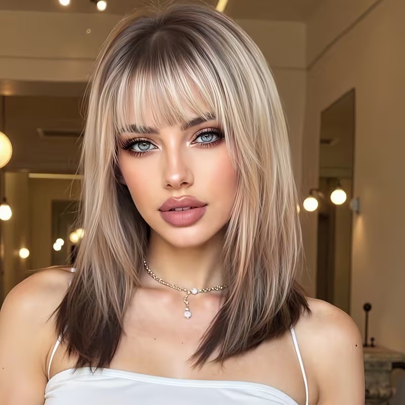 Perücke - zweifarbig blond & schwarz - hitzebeständig, Styling geeignet