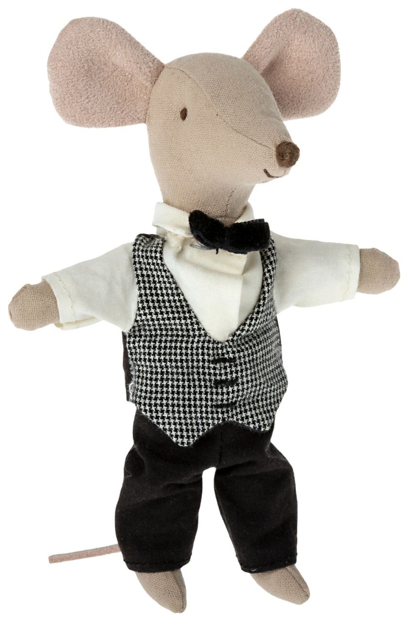 Maileg Maus Butler Höhe 15 cm rosa, schwarz, weiß''
