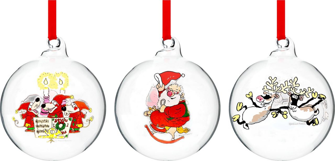 Muurla Mauri Kunnas Christbaumkugel 3er Set Vorder- & Rückseite...