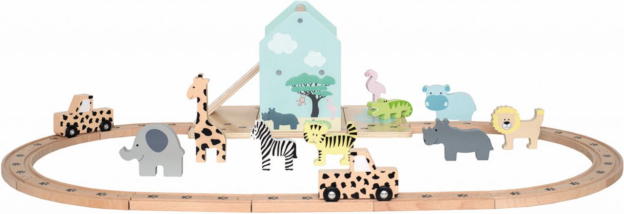 Jabadabado Safari 2 Autos & Straße & 9 Tiere Set Holz''