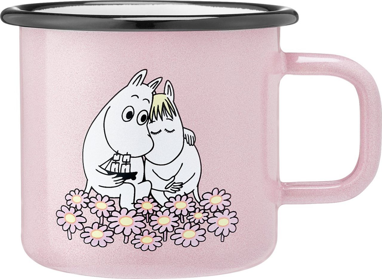 Muurla Mumins Zusammen Tasse / Becher Emaille 0,37 l rosa, weiß,...