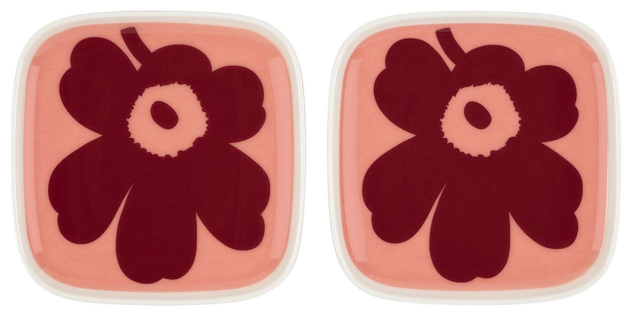 Marimekko Unikko Oiva Teller 10x10 cm 2 Stk. creme, puder, dunkelrot''