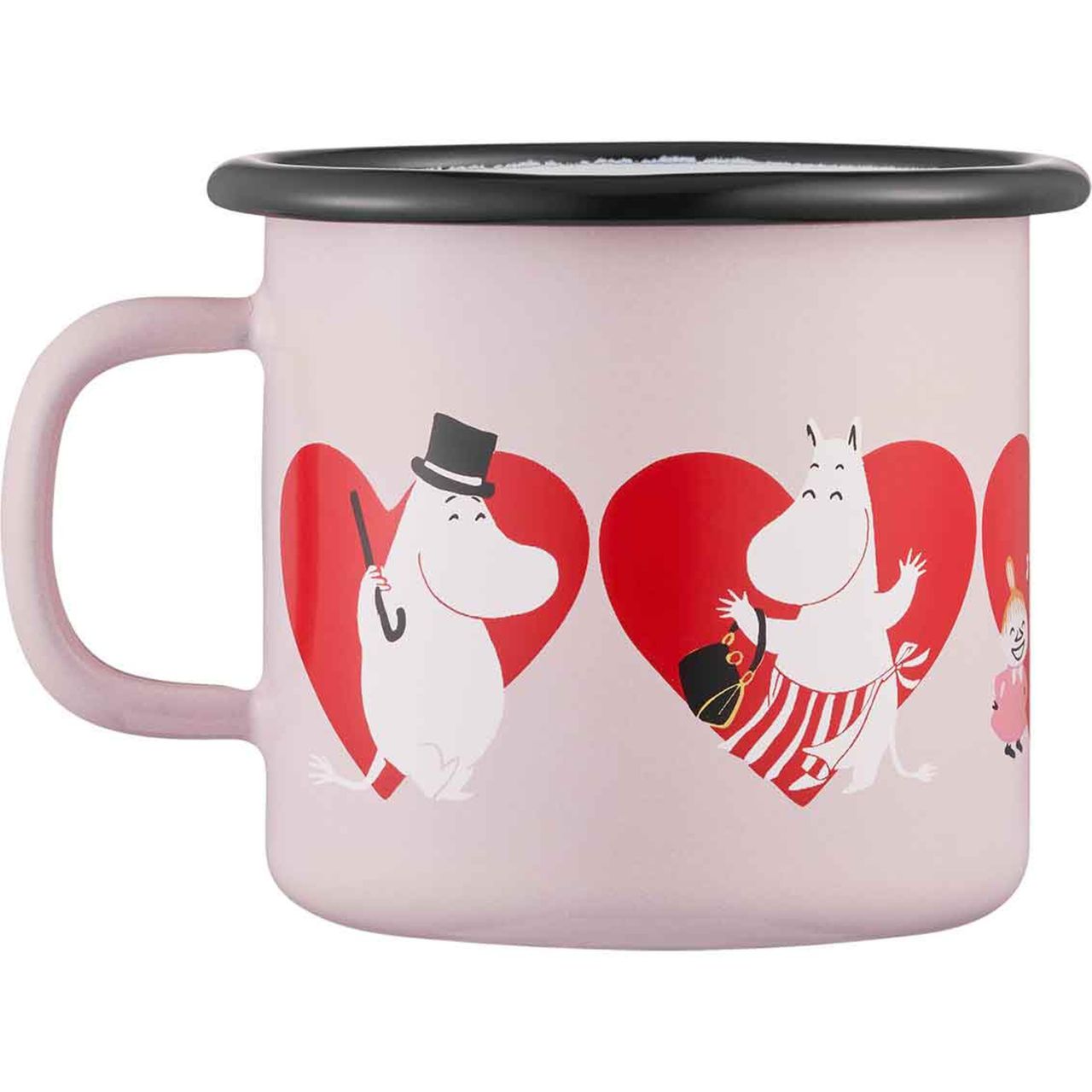Muurla Mumin Herz Tasse / Becher Emaille 0,25 l  rosa, rot, weiß''