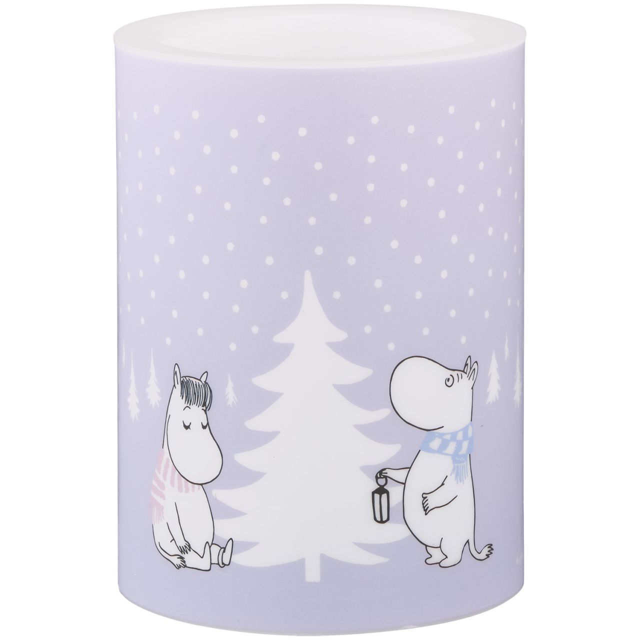 Muurla Mumin Schneefall LED Kerze flieder, weiß Ø 7,5 cm Höhe 10 cm''