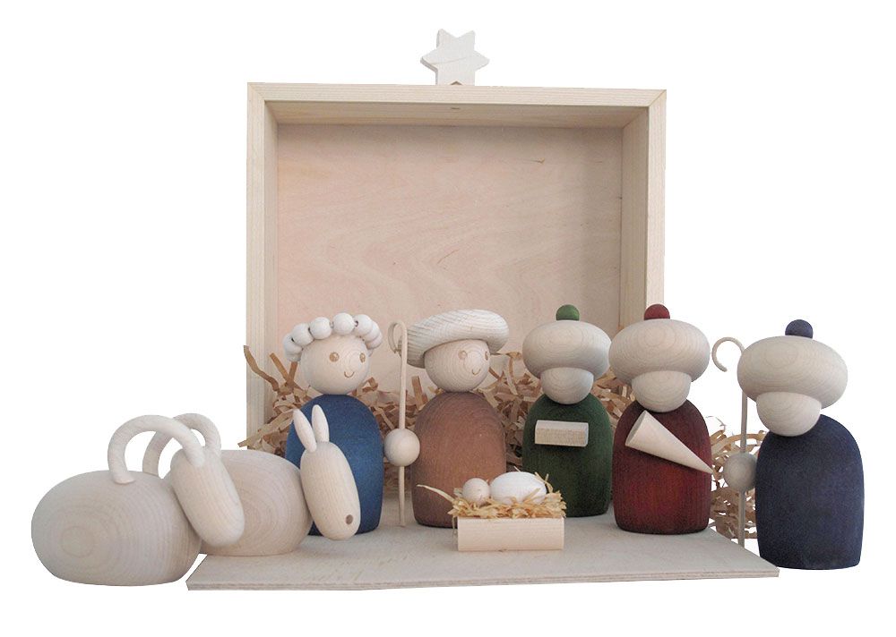Aarikka Krippe mehrteilig Höhe 21 cm Handarbeit''
