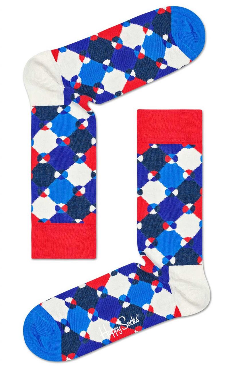 Happy Socks Unisex Strümpfe Diamond Dot blau, rot, weiß''