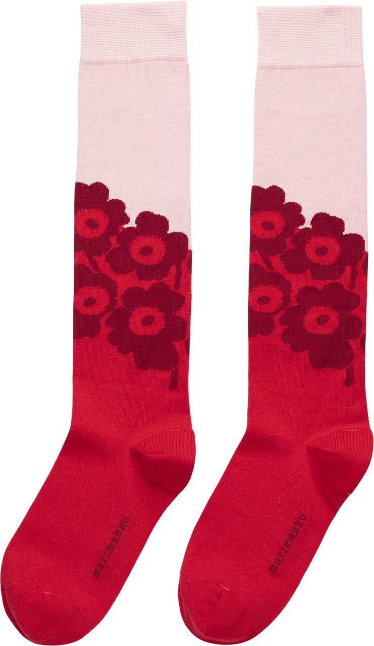 Marimekko Damen Kniestrümpfe rot, hellrosa Unikko Tarkkuus / Kasvaa''