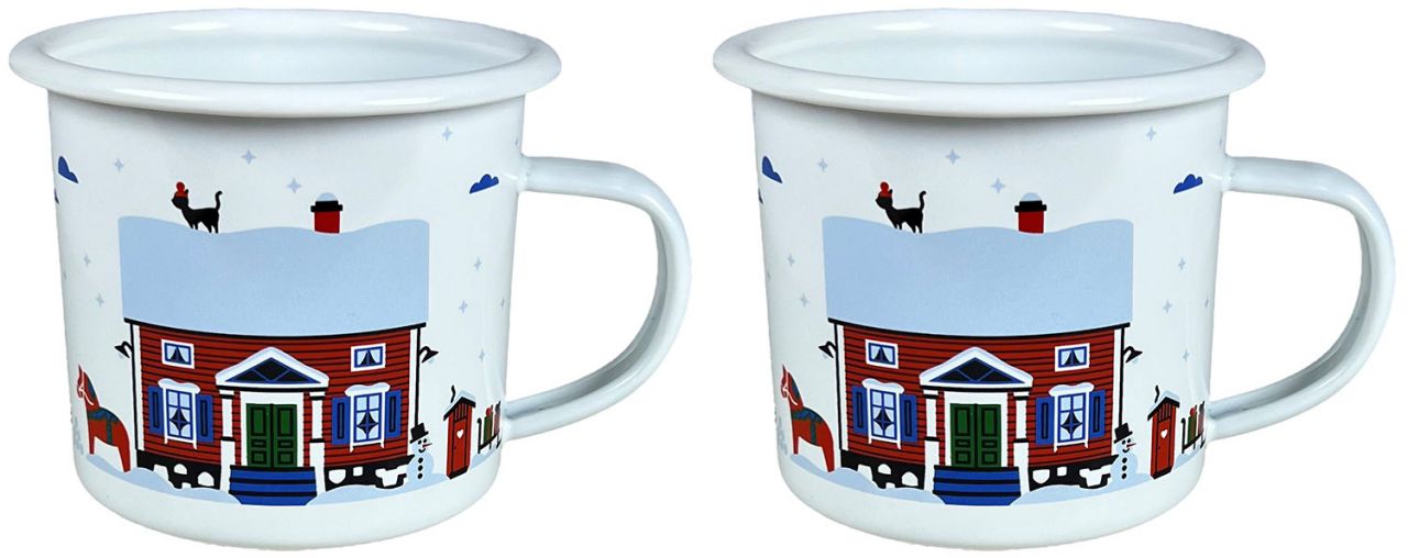Citronelles Skandinavischer Winter Haus Tasse / Becher Emaille 0,3...