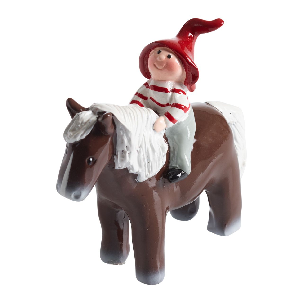 Nääsgränsgården Tomte Tusse mit Pferd Höhe 8,5 cm weiß, rot, braun''