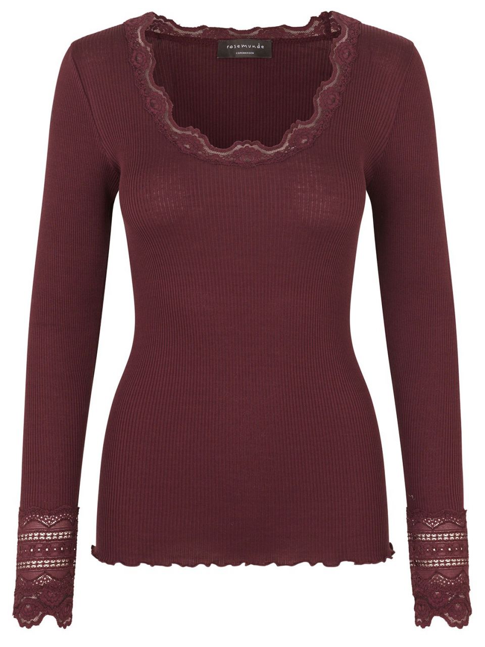 Rosemunde Copenhagen Damen T-Shirt Seide breite Spitze / Langarm...