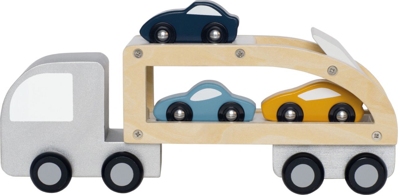 Jabadabado Holzspielzeug Autotransporter mit 3 Autos weiß,...