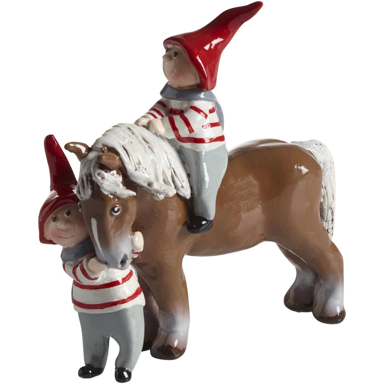 Nääsgränsgården Tomte Tusse mit Pferd Höhe 13 cm braun, rot, weiß''