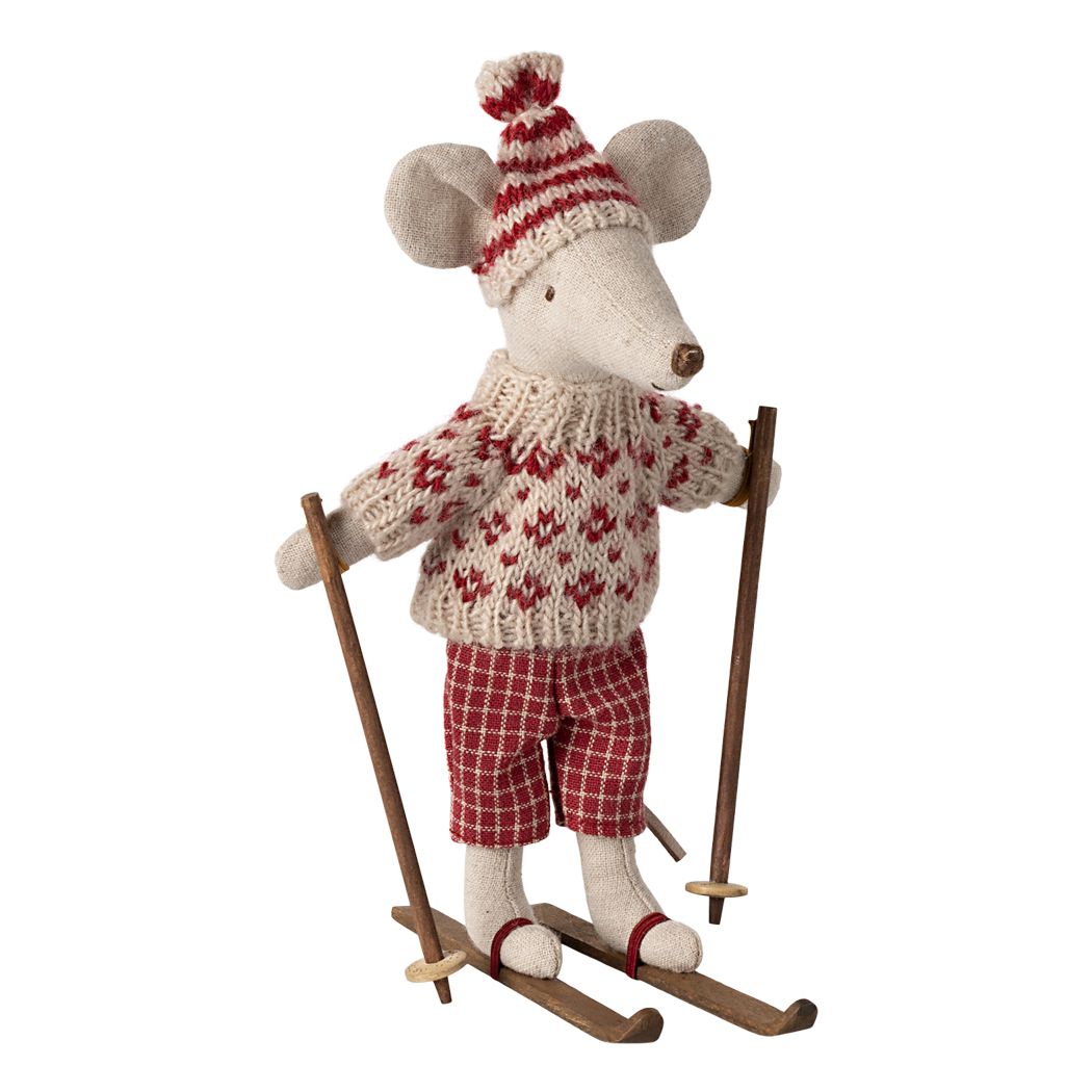 Maileg Maus Winter Mama mit Skiset Höhe 15 cm beige, rot, braun''