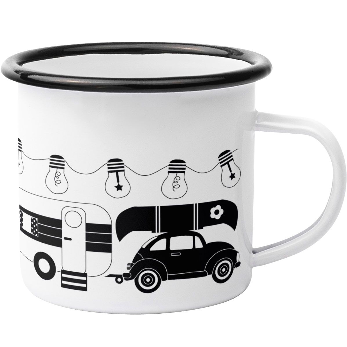 Anneko Design Tasse / Becher Emaille 0,3 l Camping schwarz, weiß''