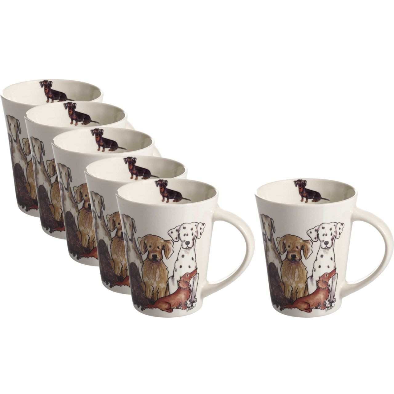 Nääsgränsgården Hunde Tasse / Becher 0,35 l weiß, mehrfarbig 6 Stk.''