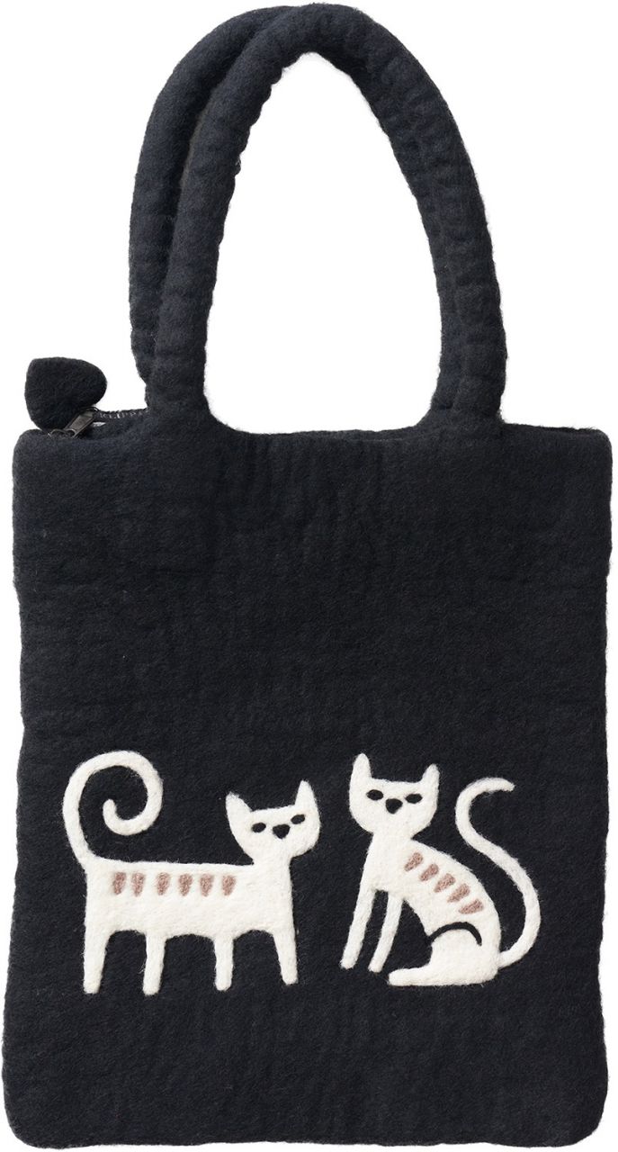 Klippan Katzenpaar Filztasche Handarbeit 30x35 cm schwarz, weiß''