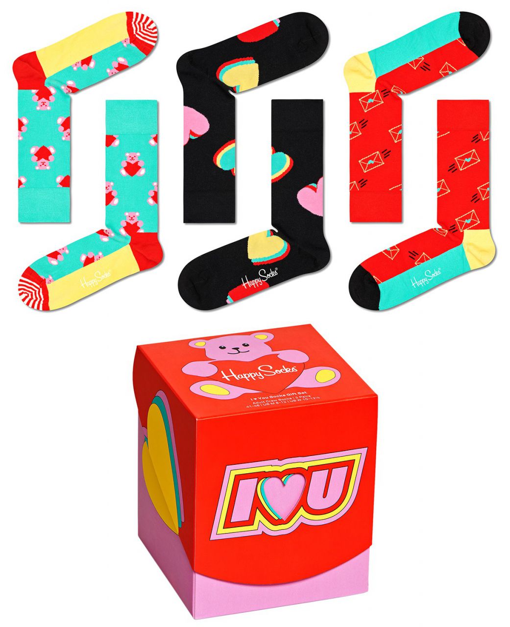 Happy Socks Unisex Strümpfe I Love You Geschenkbox 3 Stk. mehrfarbig''