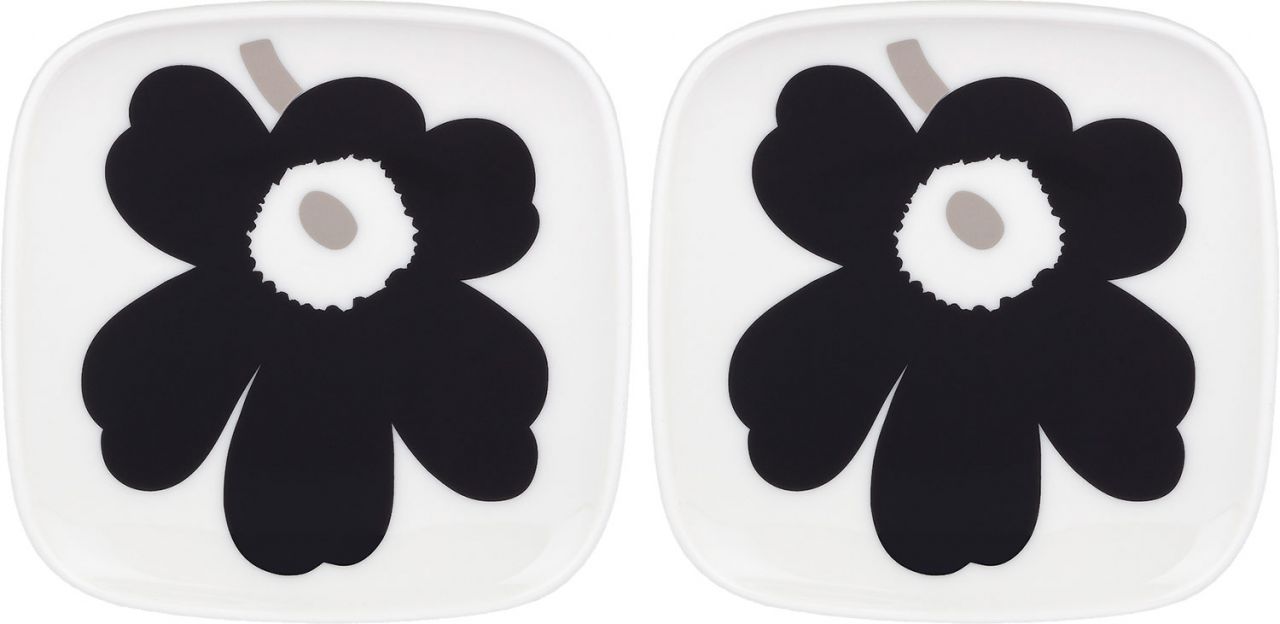 Marimekko Unikko Oiva Teller 10x10 cm 2 Stk. cremeweiß, kohle,...