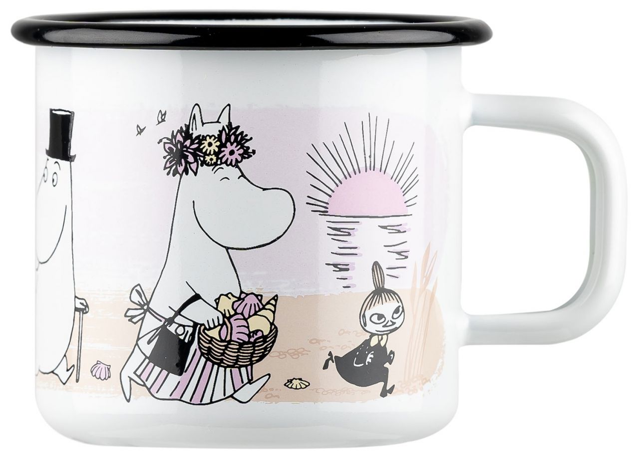 Muurla Mumins Strand Tasse / Becher Emaille 0,37 l weiß, rosa,...