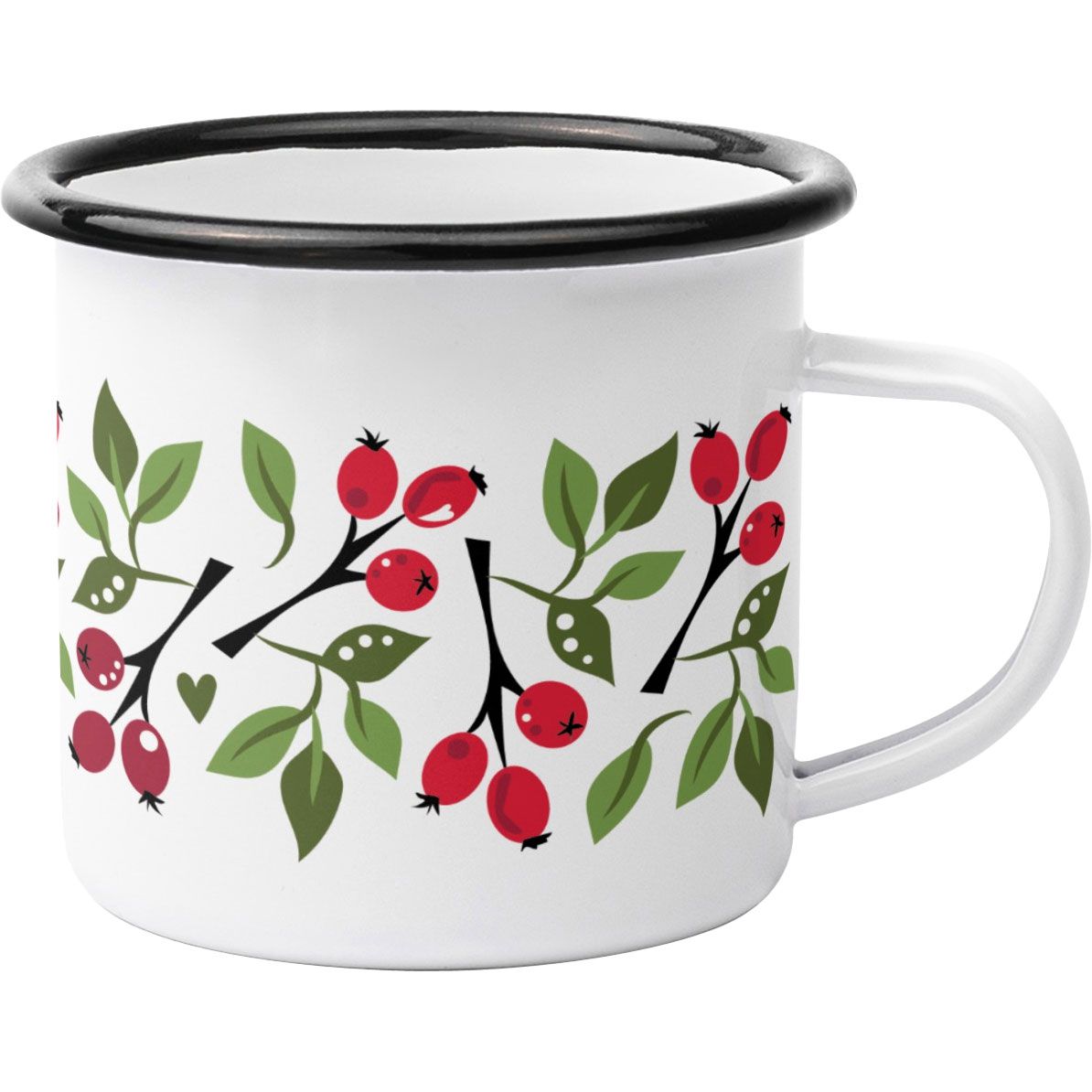Anneko Design Tasse / Becher Emaille 0,3 l Hagebutte weiß, rot, grün''