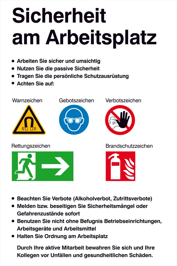 Aushang - Sicherheitskennzeichnung »Sicherheit am Arbeitsplatz«
