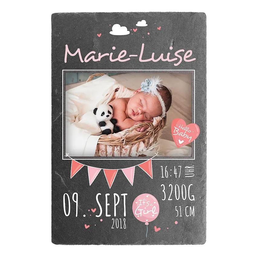 Schild zur Geburt eines Babys mit Foto - 20 x 30 cm - Design für Mädchen