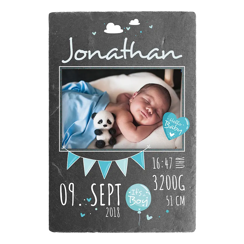 Schild zur Geburt eines Babys mit Foto - 20 x 30 cm - Design für Jungen