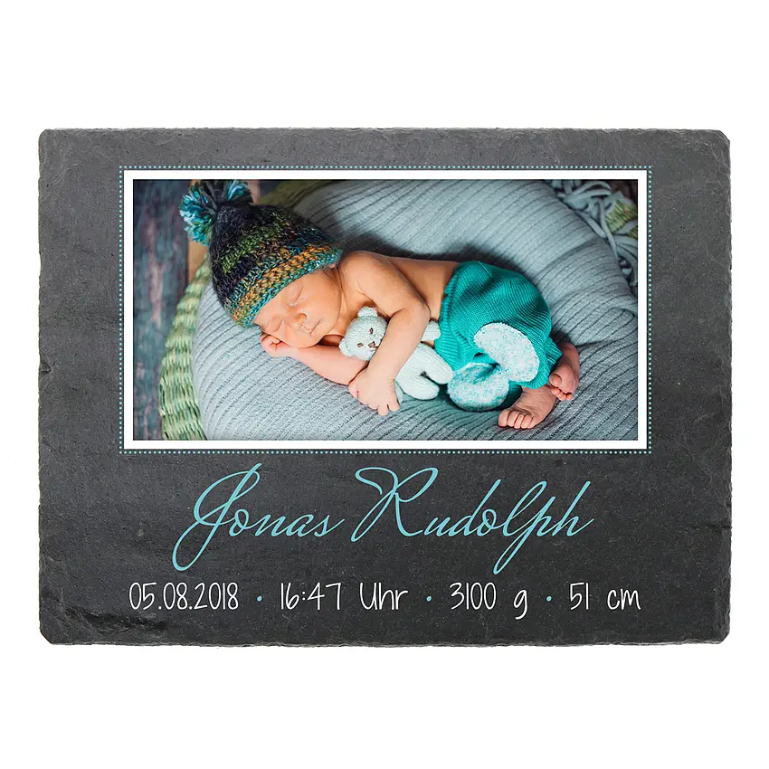 Schild zur Geburt mit Foto & Geburtsdaten - 20 x 15 cm - Design Junge