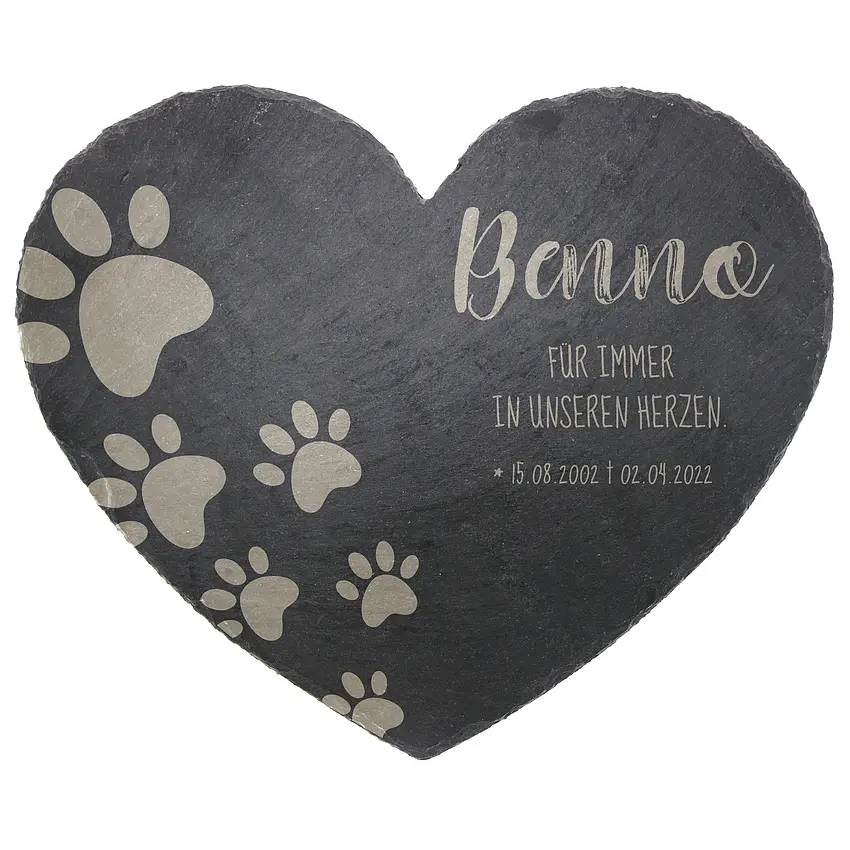 Grabplatte für das Haustier - Schieferherz mit Gravur Tatzen