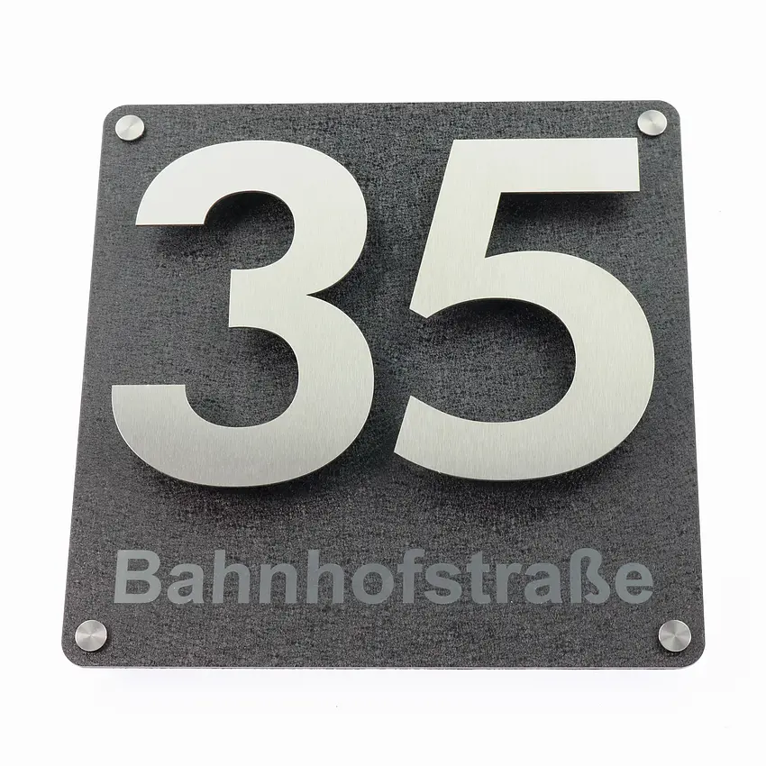 Edelstahl Hausnummer mit 3D-Effekt – Anthrazit Dibond & Gravur Design Klassik
