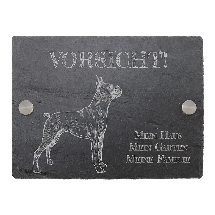 Warnung vor dem Hund - Schieferschild mit Hunderasse und Wunschtext