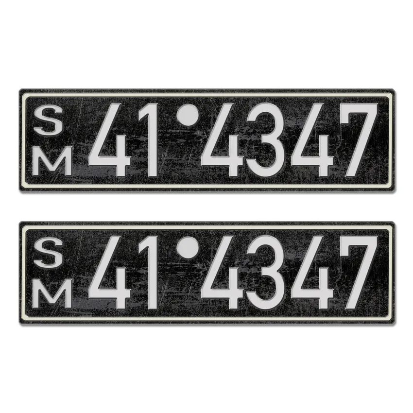 2er Set PKW Kennzeichen Besatzungszeit SM 1948 - 53 Replika - Sowjetische Besatzungszone Mecklenburg