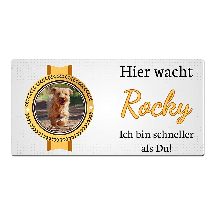 Hundewarnschild mit eigenem Foto und Wunschtext