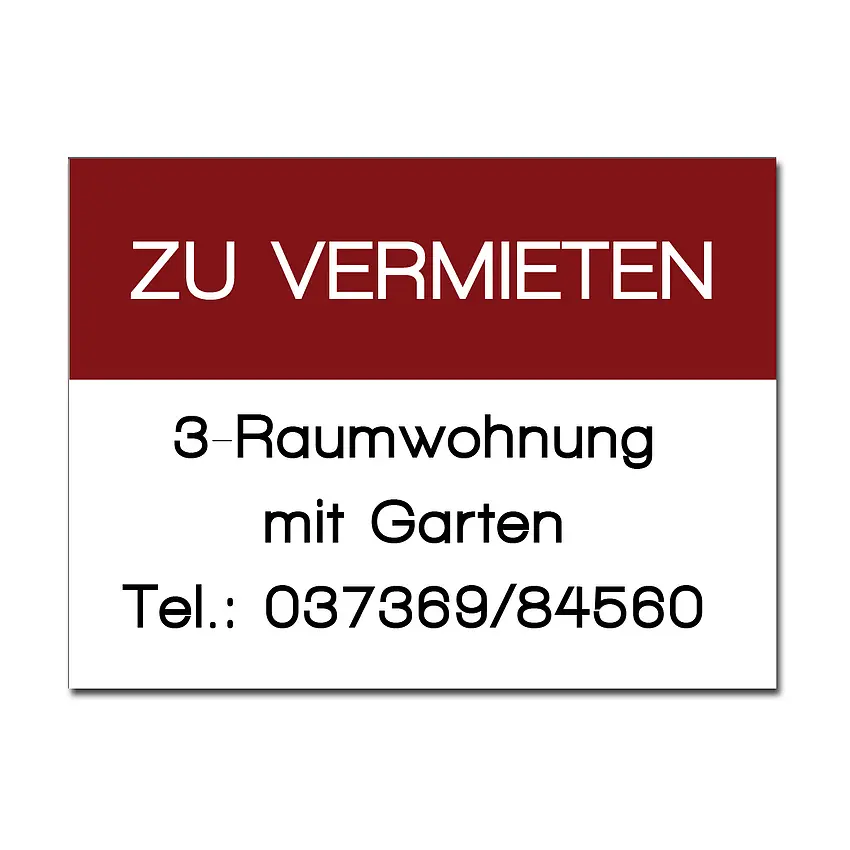 Dibondschild Wohnung zu vermieten - Größe: 42 x 30 cm