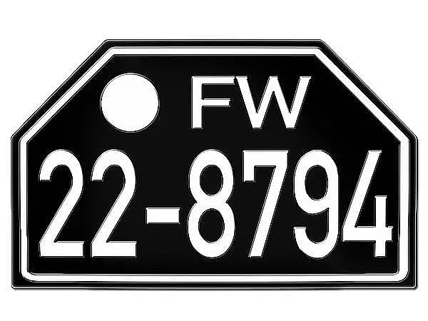 PKW Nummernschild Besatzungszeit FW 1948 - 56 Replika - Französische Besatzungszone Süd-Württemberg/Hohenzollern
