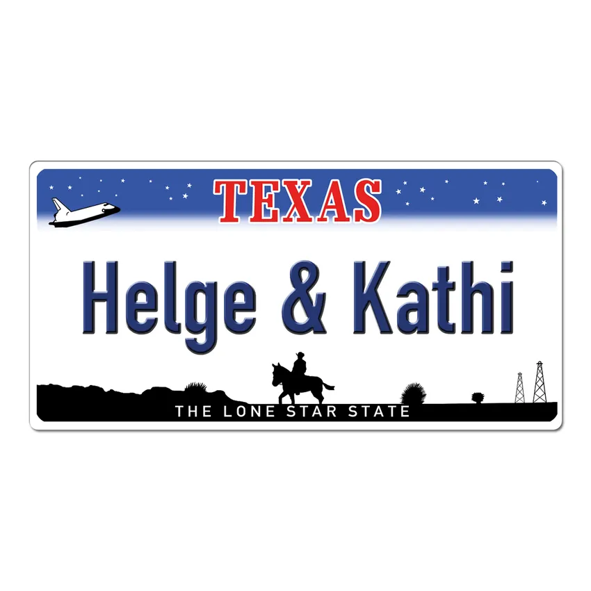 Texas USA Dekoschild - Kfz-Kennzeichen mit Wunschtext bedruckt 30 x 15 cm