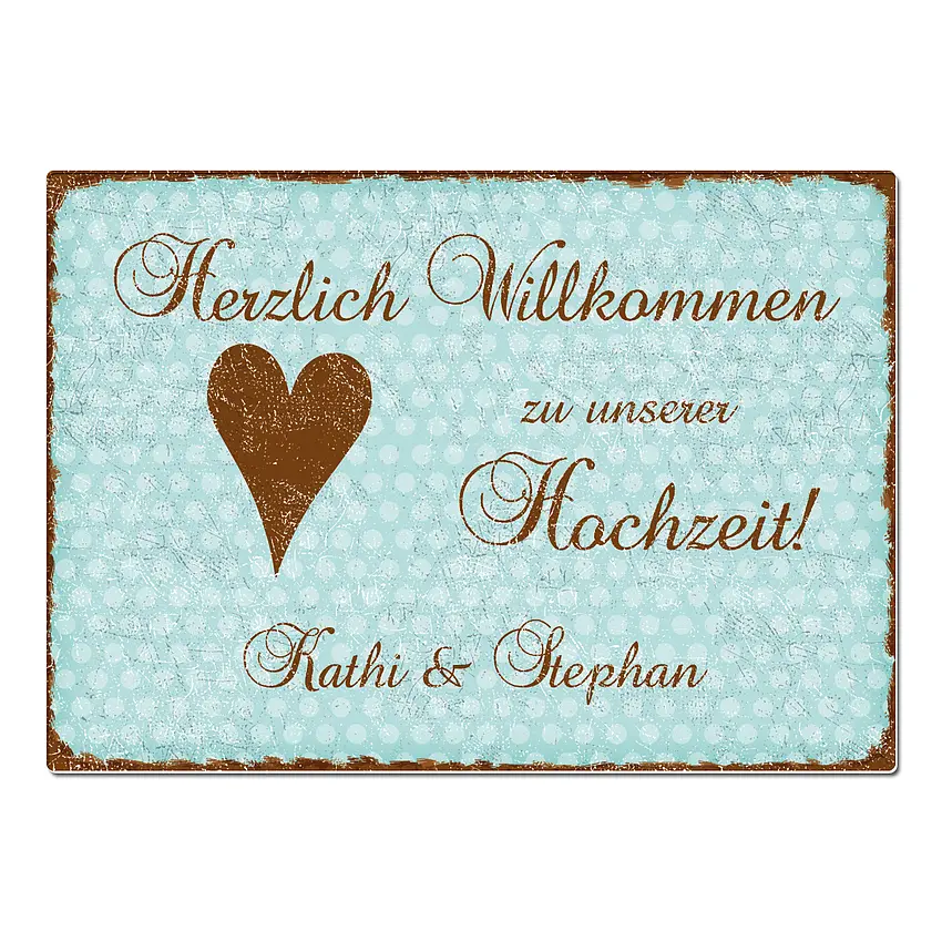 Shabbyschild Hochzeit mit Namen A3 türkis