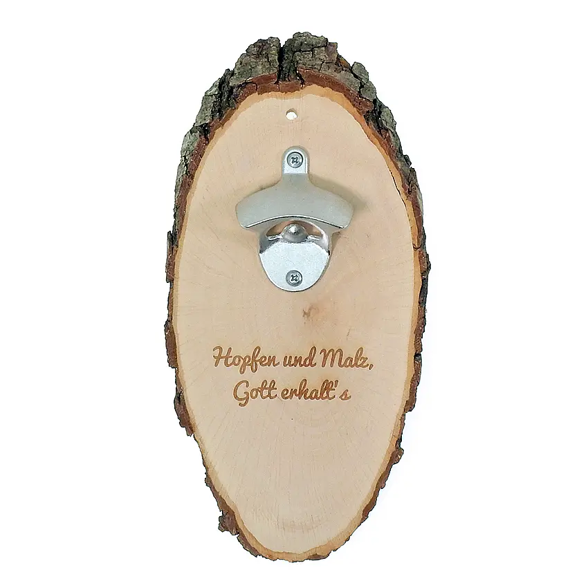 Baumscheibe Flaschenöffner mit Wunschtext in mehreren Größen